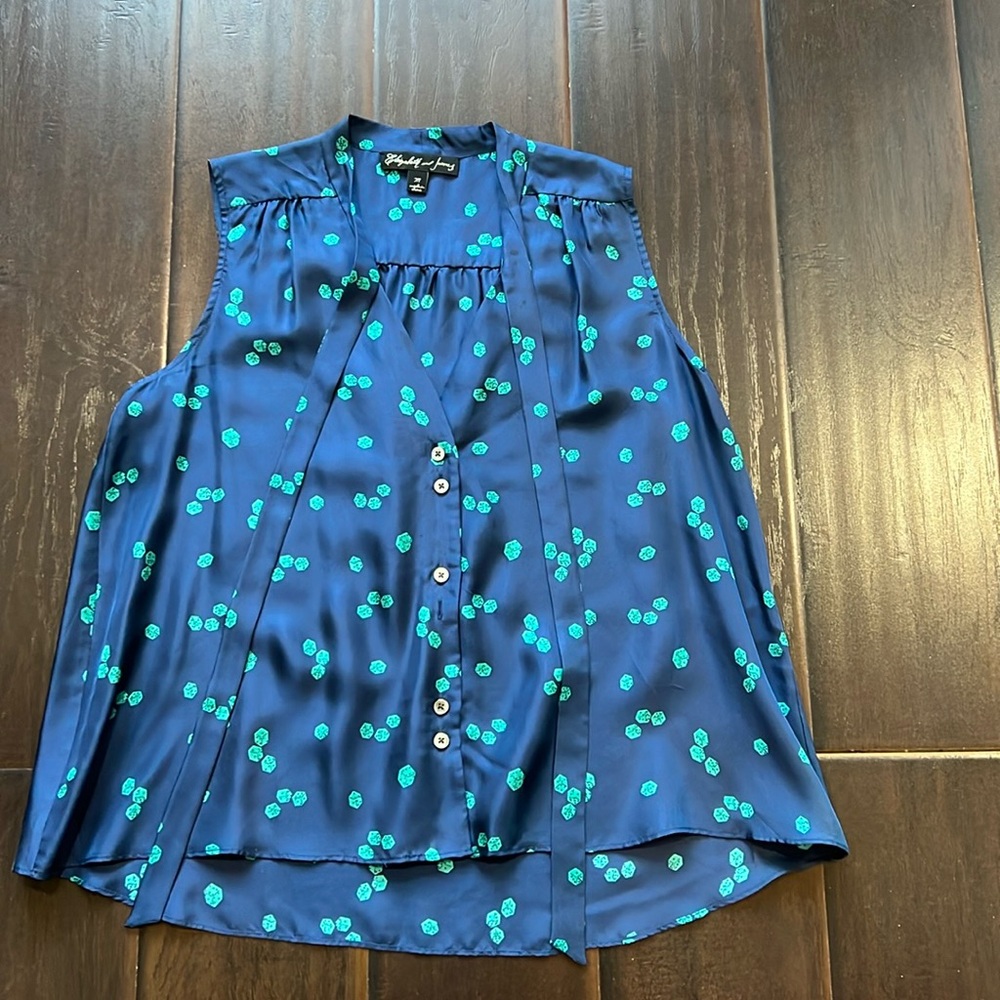 Elizabeth and James Blue and Green Silk Sleeveless Top, size M